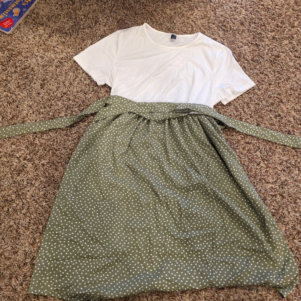 White Top with Green Polka Dot Skirt Dress